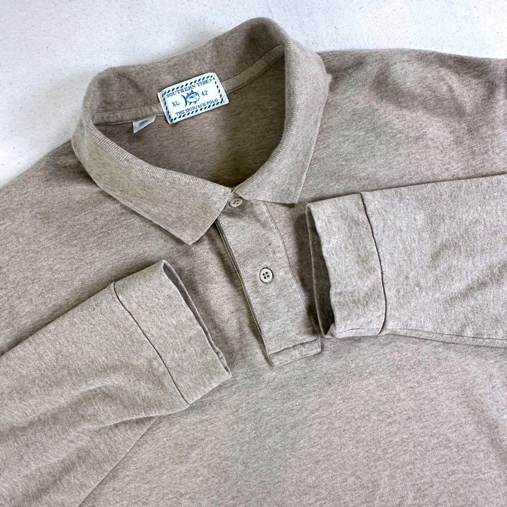Southern Tide Mens Skipjack Long Sleeve Polo Shirt Tan XL 13/00011 3852